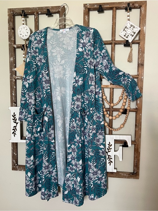 LuLaRoe Sweaters - LuLaRoe Teal Floral Open Front Cardigan
